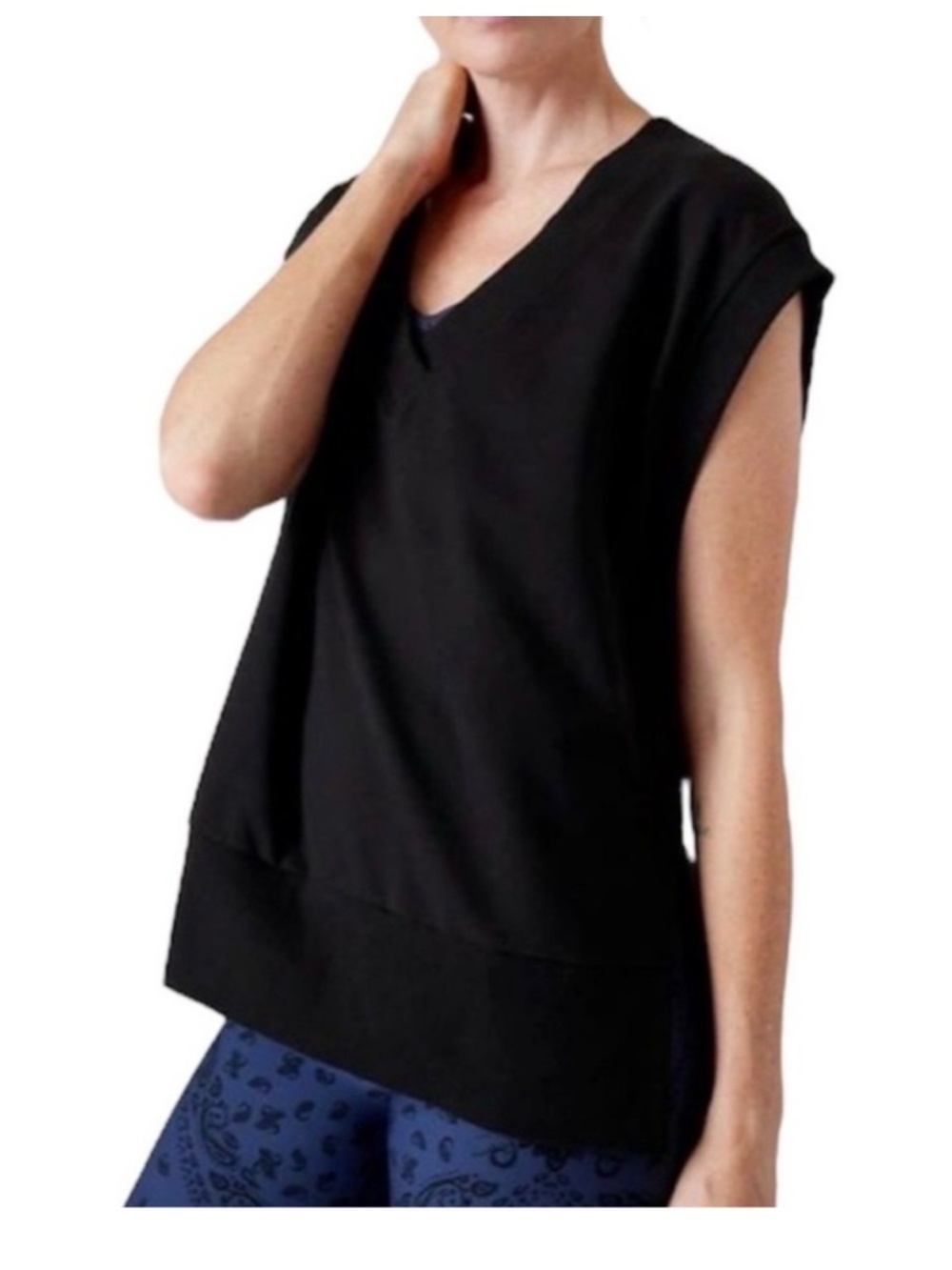 Athleta Retroterry V-Neck Black Sweatshirt Vest Sz M